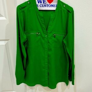 Women green blouse with silver buttons